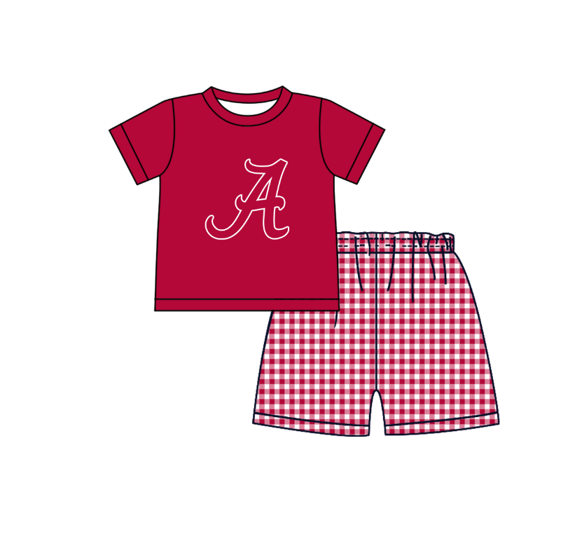 ( Moq 5 ) Baby Boys Toddler Short Sleeves A Shirt Red Plaid Shorts Team Summer Set