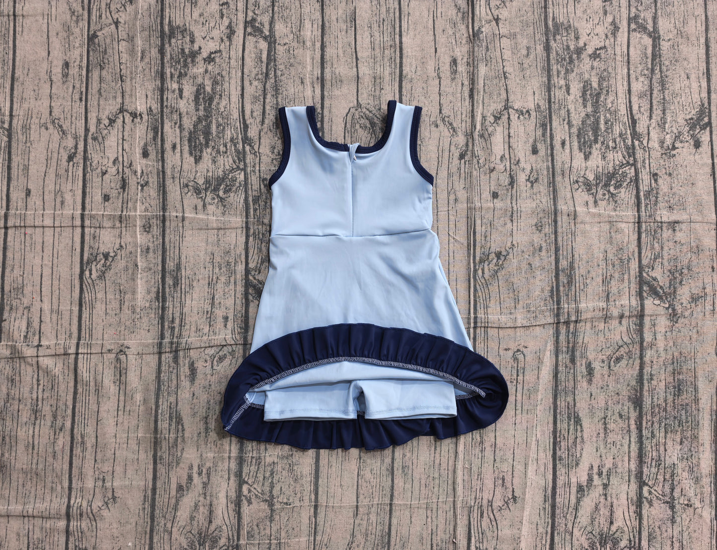 ( No moq ) Preorder Baby Girls Kids Sleeveless Shorts Knee Length Scallop Blue Dress Yoga Active Clothes