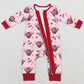 LR0804 Baby Girl Valentine's Day Cow Hearts Zipper Romper