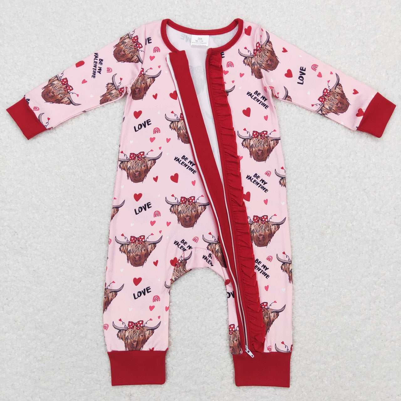 GLD0479 Baby Girl Valentine's Day Long Sleeves Cow Hearts Dress