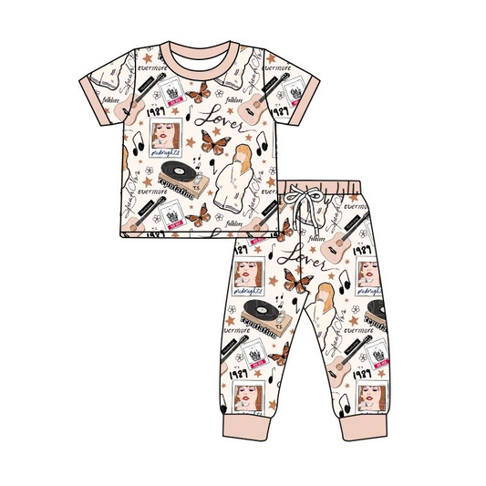 Moq 3 Pre-order GSPO1455 Baby Girl Short Sleeves Shirt Pants Singer Set Pajamas