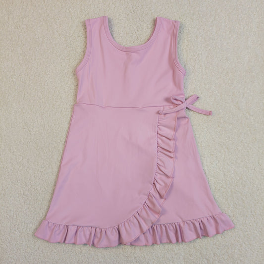 Baby Girls Sleeveless Ruffle Knee Length Yoga Pink Dress with Shorts RTS