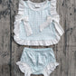 Baby Girl Kids Sleeveless Light Blue Bows Tops Plaid Bummie Shorts Set Clothes RTS