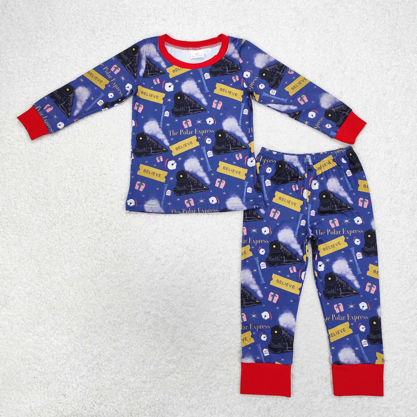 Baby Girl Long Sleeves Christmas Train Shirt Pants Pajamas Set