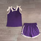 Baby Girls Kids White Trim Sleeveless Bows Shirt Shorts Purple Set Summer Clothes RTS