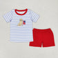 Baby Girl July 4th Flag Dog Embroidery Stripes Tops Red Shorts Outfit