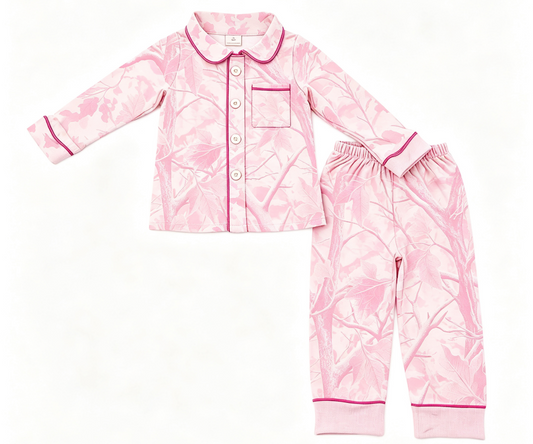 ( Moq 5 ) Custom Baby Girls Kids Long Sleeves Buttons Shirt Camo Pants Set Pajamas Clothes
