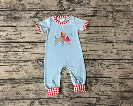 No moq Pre-order SR0664 Baby Boy Dog Fire Summer Short Sleeves Romper