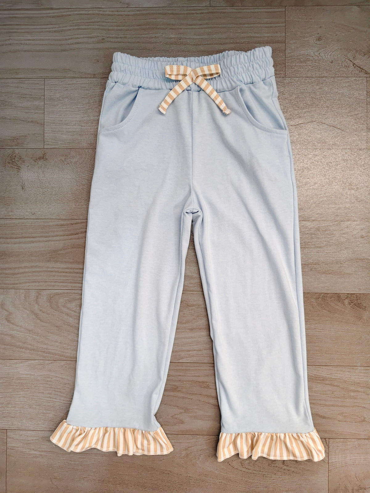 ( No moq ) Baby Girls Kids Pockets Bows Pants Bottoms Blue Clothes