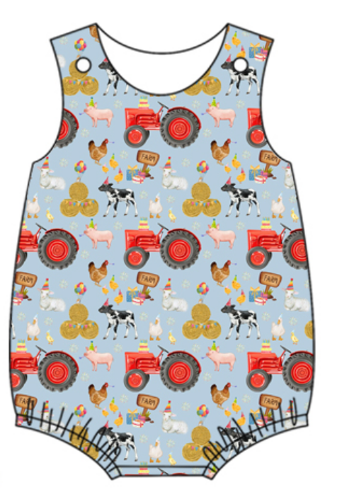 Baby Boy Girl Farm  Animals Sibling Matching Dress Romper Blue Clothes Set ( Moq 5 Each style )