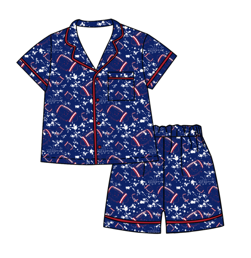 ( Moq 5 Each Style ) Baby Boys Girls Toddler Football Sibling Shorts Romper Bows Dresses Set Team Blue Clothing