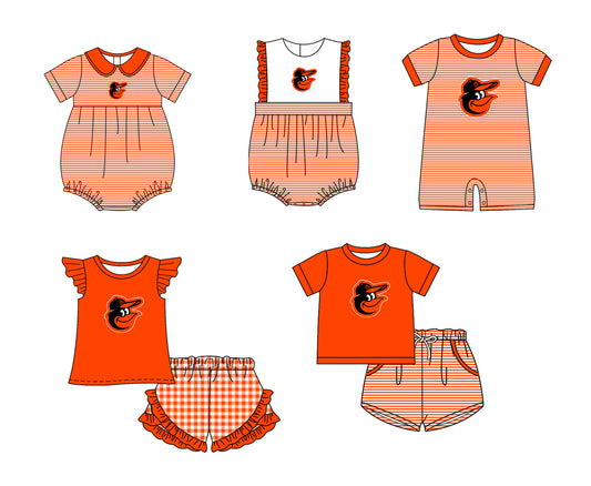 ( Moq 5 Each Style ) Baby Boys Girls Kids Team Sibling Orange Stripes Rompers Sets