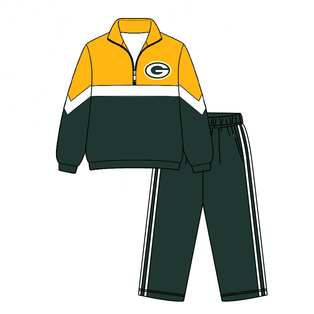 ( Moq 5 ) Baby Boys Kids Long Sleeves Zipper Pullover Shirt Pants Team Clothes Set