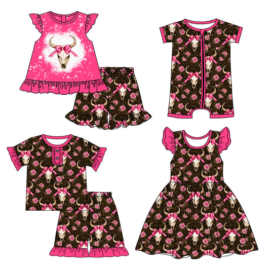 Baby Girl Western Cow Bows Flower Sibling Romper Dress Set ( Moq 5 Each Style ) 2.25
