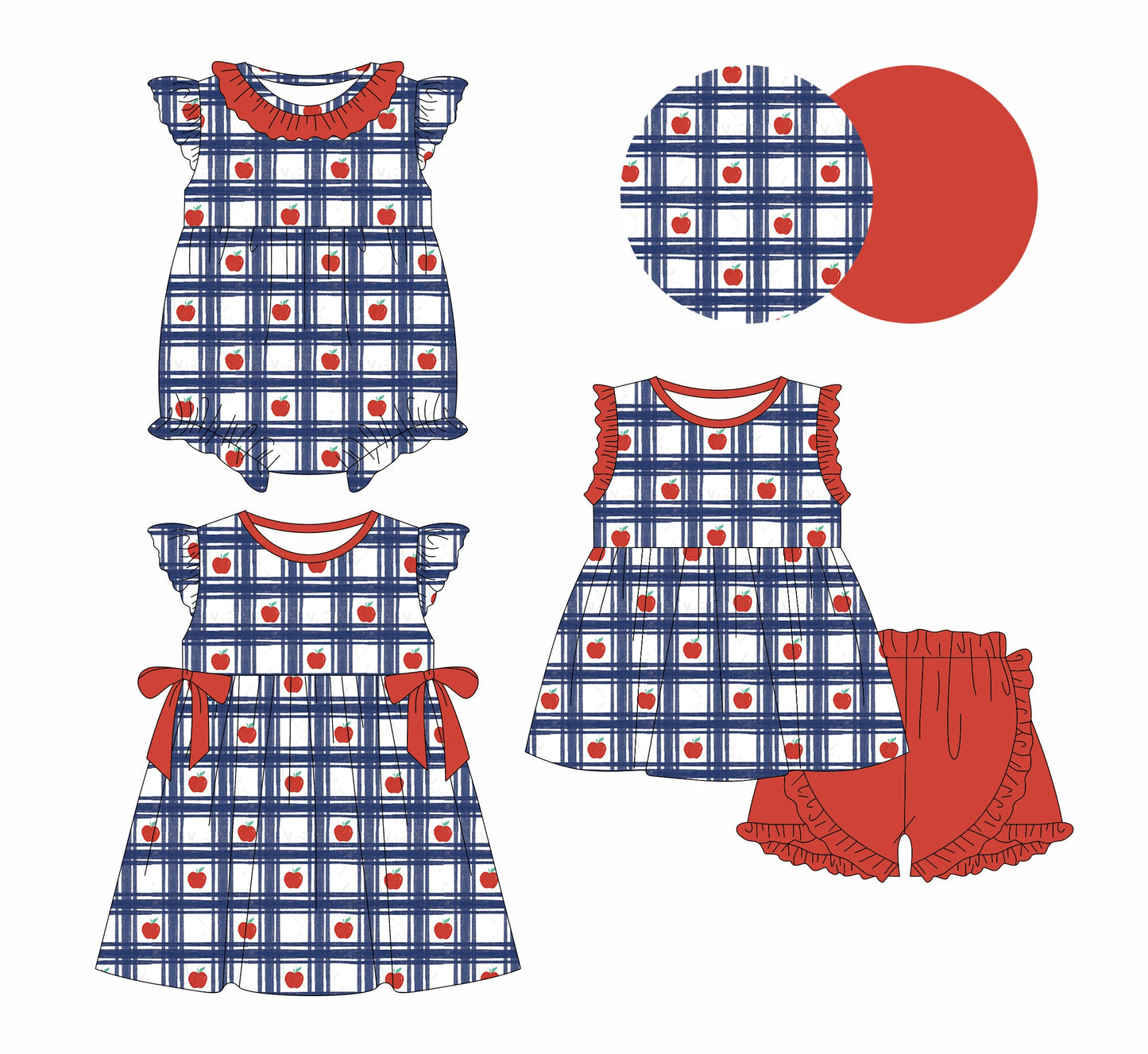Baby Girl Back To School Apple Checked Sibling Dress Romper Set ( Moq 5 Each Style ) 1.6