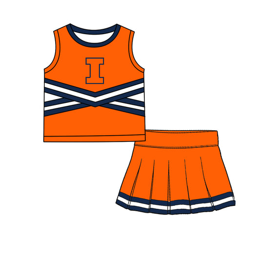( Moq 5 ) Baby Girls Kids Sleeveless Vest Skirt Shots Team Set Clothes