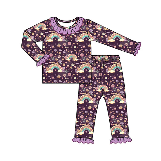 Baby Girl Long Sleeves Rainbow Flower Shirt Pants Pajamas Set