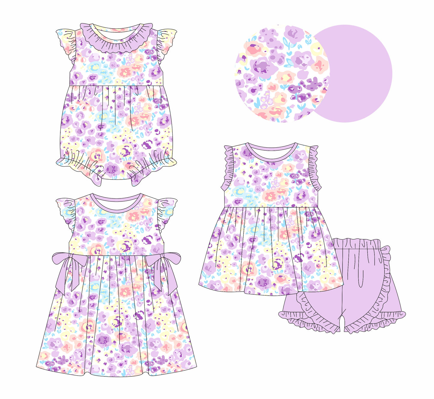Baby Girl Floral Purple Sibling Romper Dress Set ( Moq 5 Each Style ) 12.31