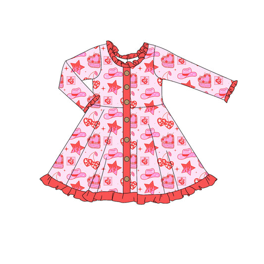 Baby Girl Long Sleeves Valentine Hearts Western Dress