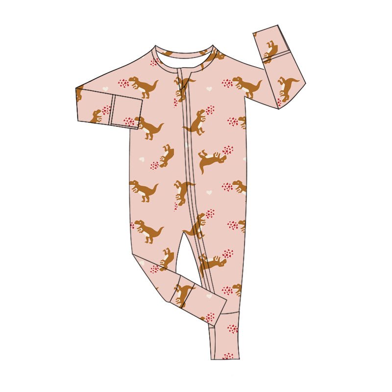 Kids Newborn Infant Valentine Dinosaurs Hearts Zipper Romper