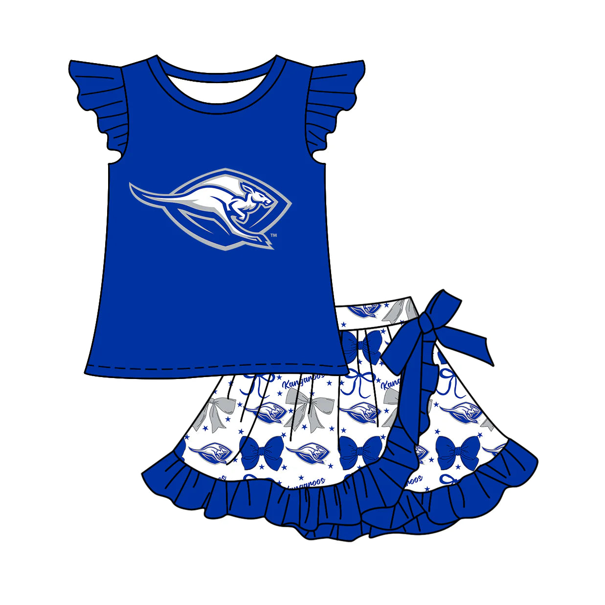 ( Moq 5 each style ) Baby Girl Summer Team Cheer Sibling Blue Bows Dress Set 7.19