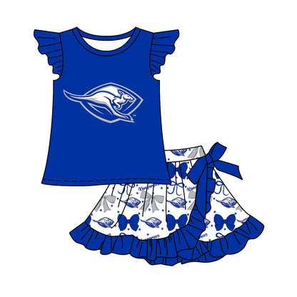 ( Moq 5 each style ) Baby Girl Summer Team Cheer Sibling Blue Bows Dress Set 7.19