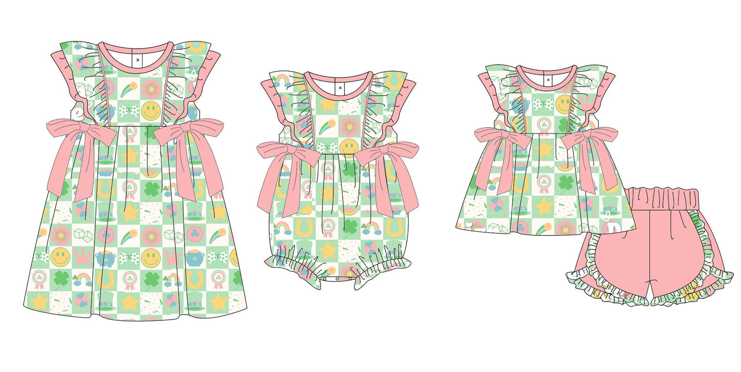 Baby Girl St. Patrick's Day Smile Flower Sibling Matching Romper Dress Clothes Set Moq 5 Each Design