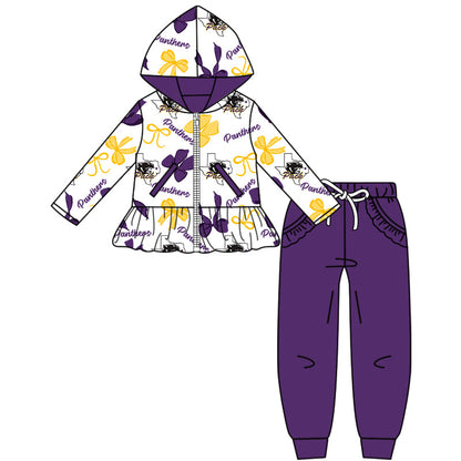 ( Moq 5 each style ) Baby Boy Girl Team Cheer Sibling Shirt Purple Drips Bows Dress Set 8.12