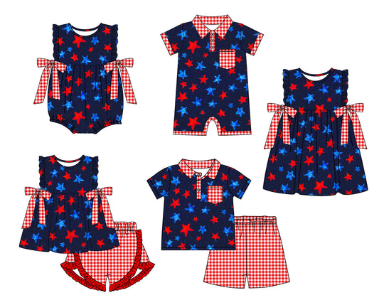 Baby Boy Girl July 4th Stars Sibling Romper Dress Set ( Moq 5 Each Style ) 2.11