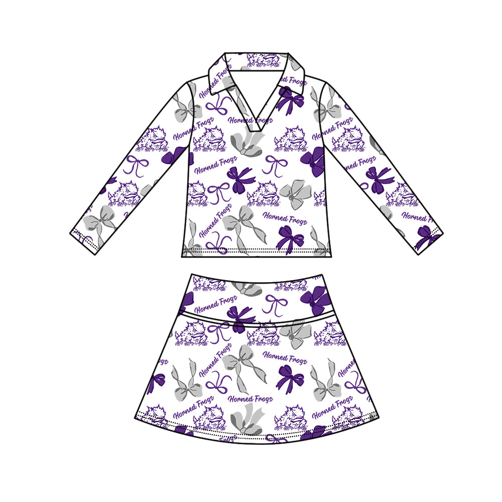 ( Moq 5 Each Style ) Sibling Baby Girls Kids Purple Bows Team Shirt Sets Clothes
