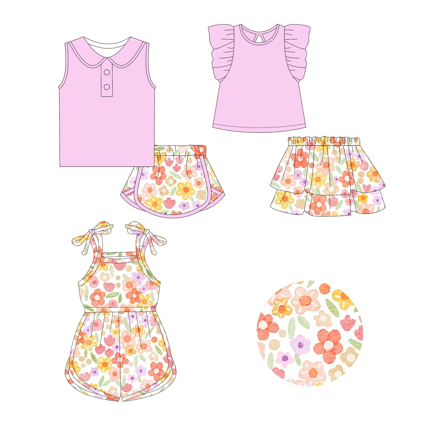 Baby Girl Flower Purple Sibling Romper Dress Set ( Moq 5 Each Style ) 2.21