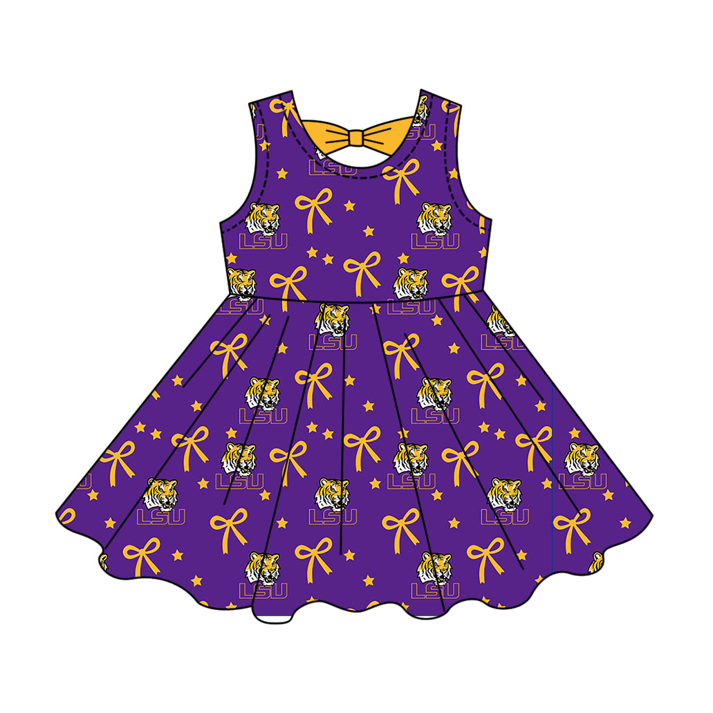 ( Moq 5 ) Custom Baby Girls Kids Sleeveless Bows Shorts Purple Dress Team Clothes