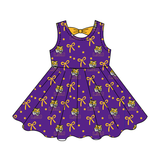( Moq 5 ) Custom Baby Girls Kids Sleeveless Bows Shorts Purple Dress Team Clothes