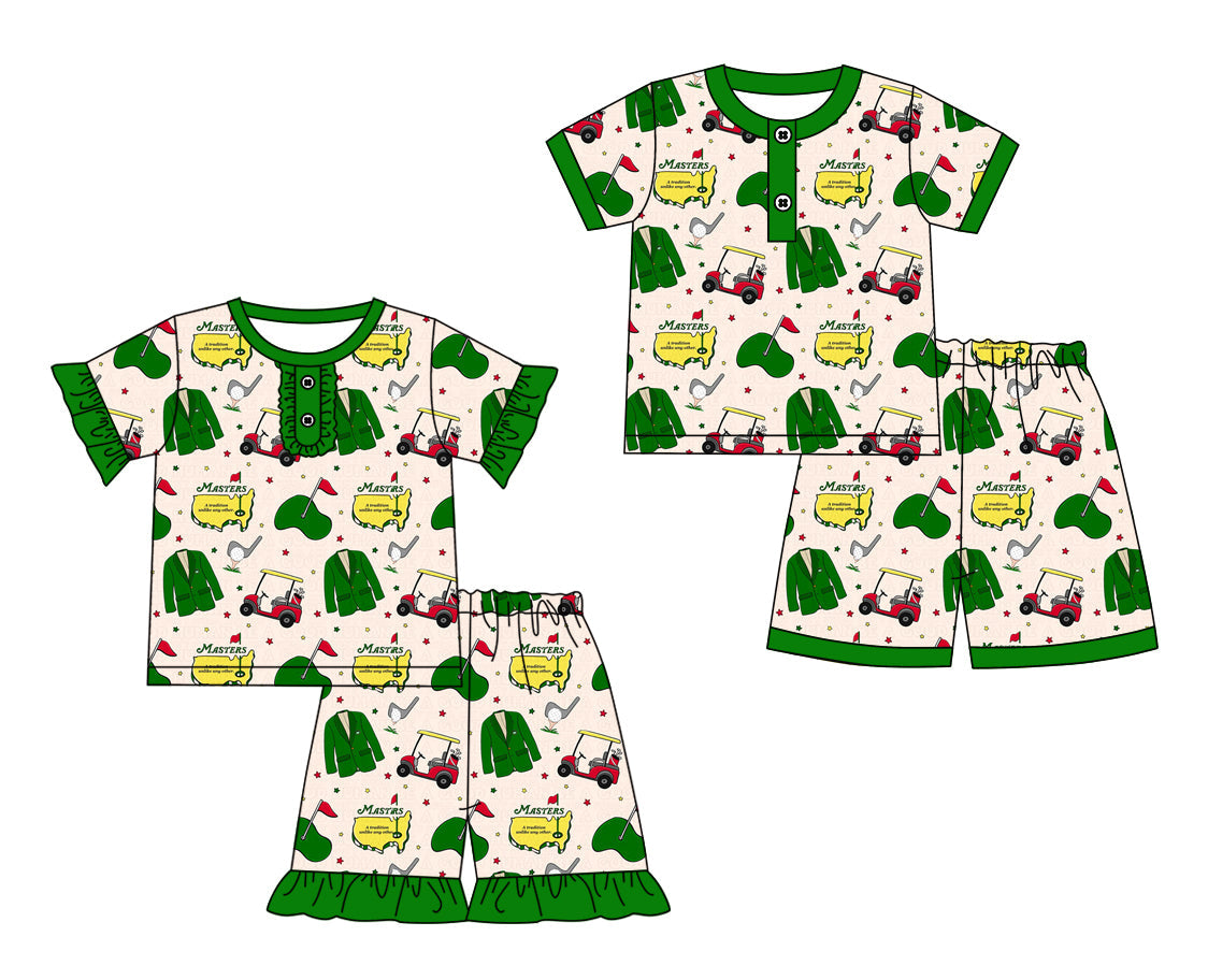 Baby Boy Girl Short Sleeves Golf Sibling Pajamas Set ( Moq 5 Each Style ) 12.20