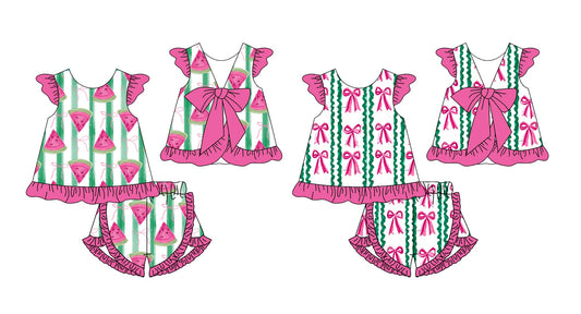 Baby Girl Short Sleeves Watermelon Bows Sibling Set ( Moq 5 Each Style ) 12.25