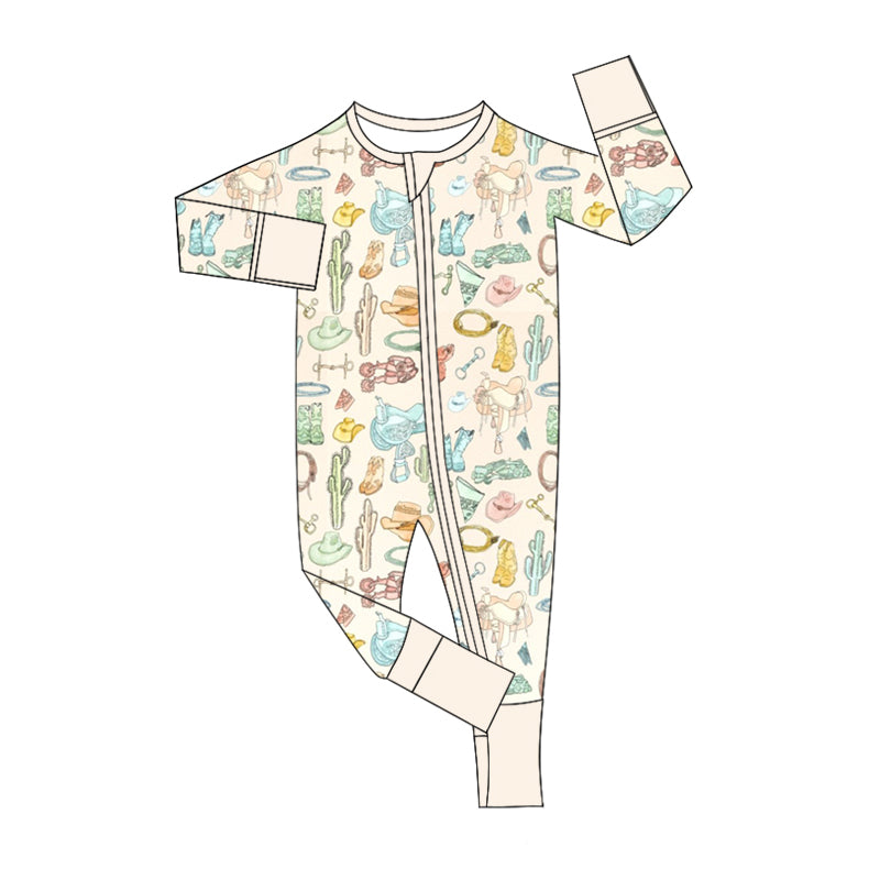 Baby Kids Infant Long Sleeves Western Print Zipper Romper Moq 5