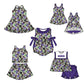 ( Moq 5 Each Style ) Baby Girls Kids Sleeveless Football Flower Purple Bows Sibling Romper Dresses Sets