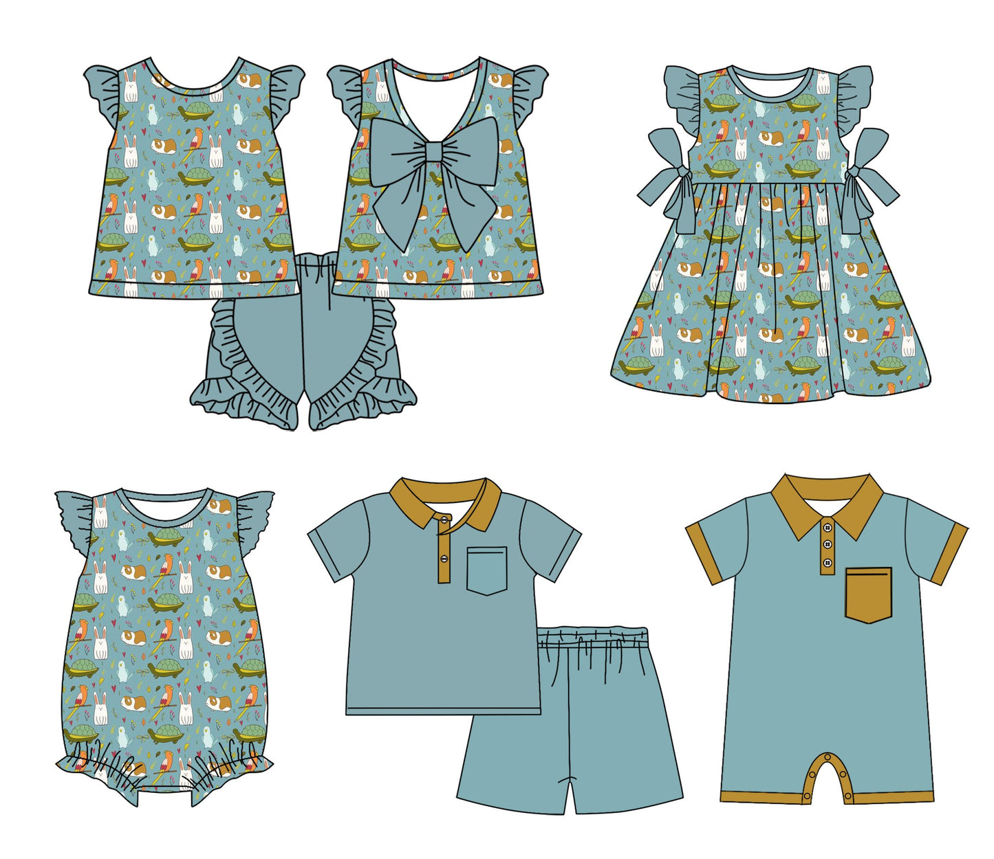 Baby Boy Girl Animals Sibling Romper Dress Set ( Moq 5 Each Style ) 1.23