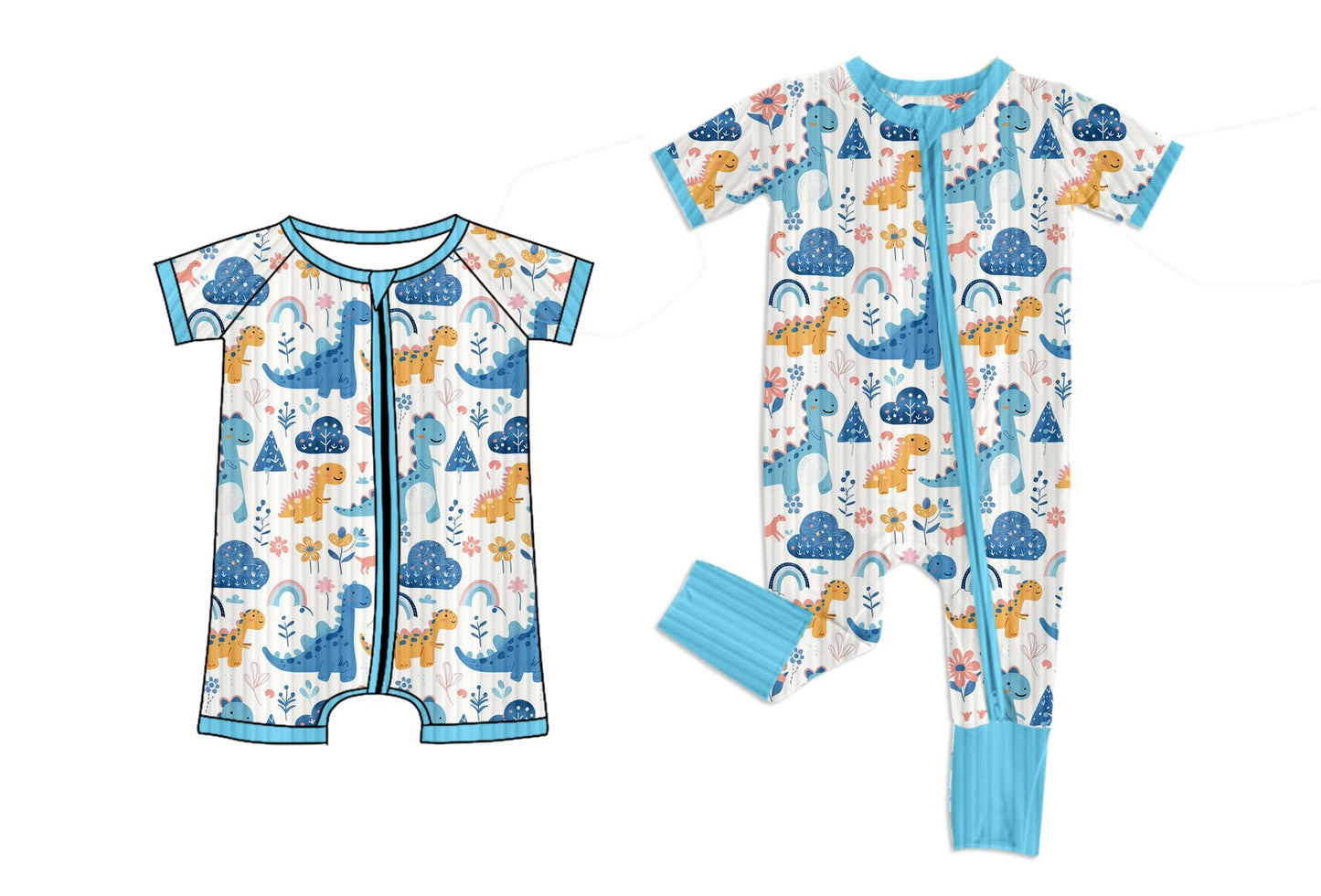 Baby Girl Short Sleeves Dinosaurs Sibling Zipper Romper ( Moq 5 Each Style ) 1.25