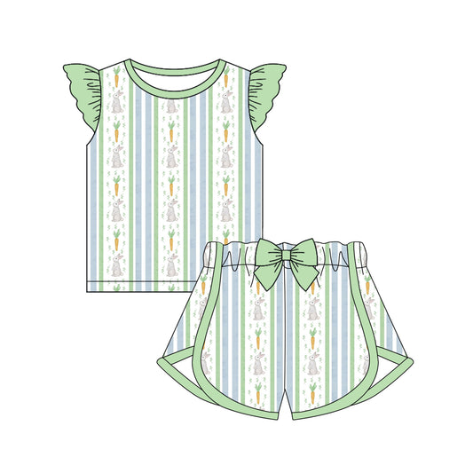 Baby Girl Short Sleeves Easter Rabbit Carrots Shirt Shorts Set Moq 5