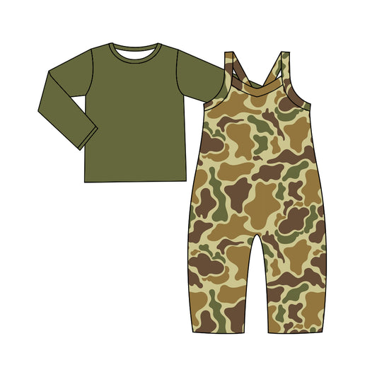 Baby Girl Toddler Long Sleeves Green Shirt Camo Jumpsuit Set