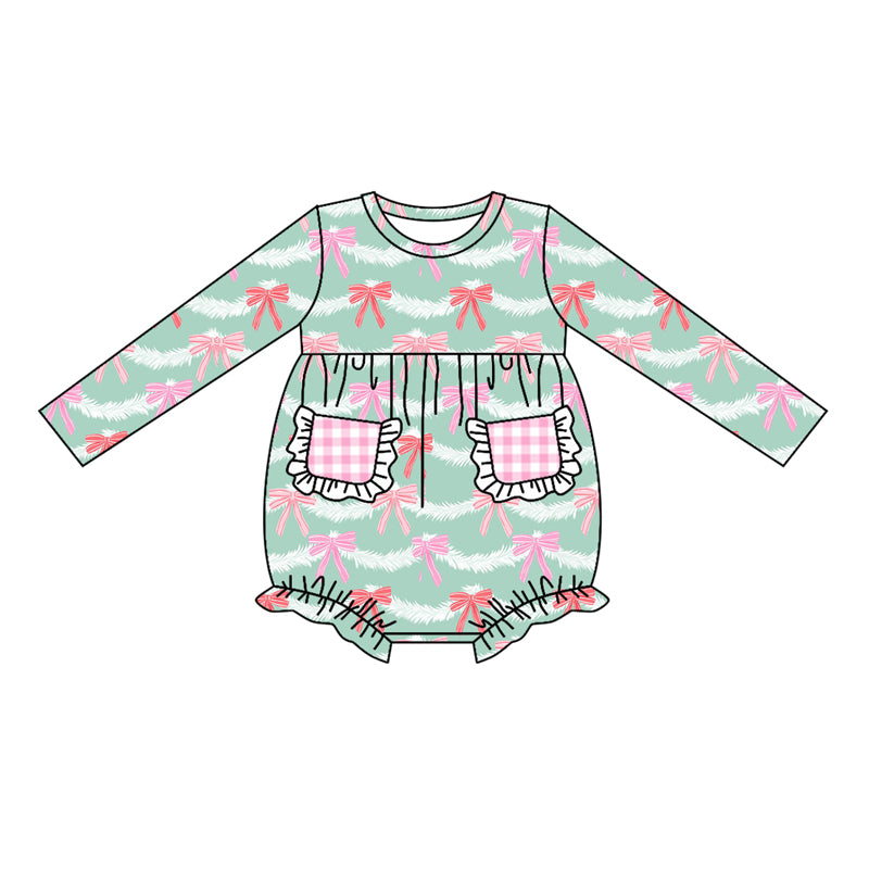 Baby Girl Long Sleeves Bows Pocket Bubble Romper