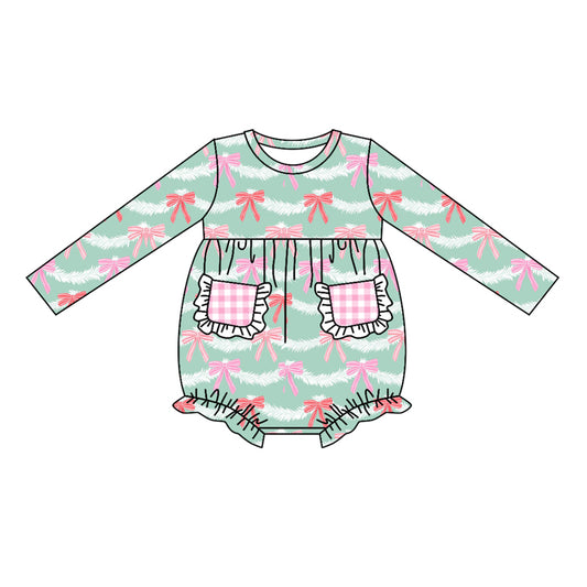 Baby Girl Long Sleeves Bows Pocket Bubble Romper