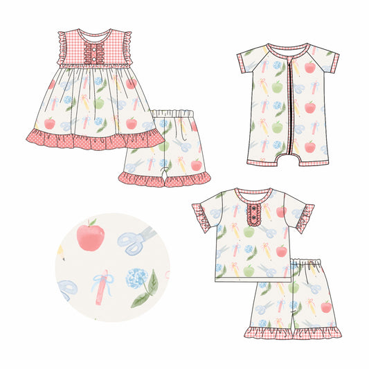 Baby Girl Back To School Apple Pencil Sibling Romper Set ( Moq 5 Each Style ) 3.12