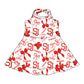 ( Moq 5 each style ) Baby Boy Girl  Team Cheer Sibling Shirt Red Bows Dress Set 8.4