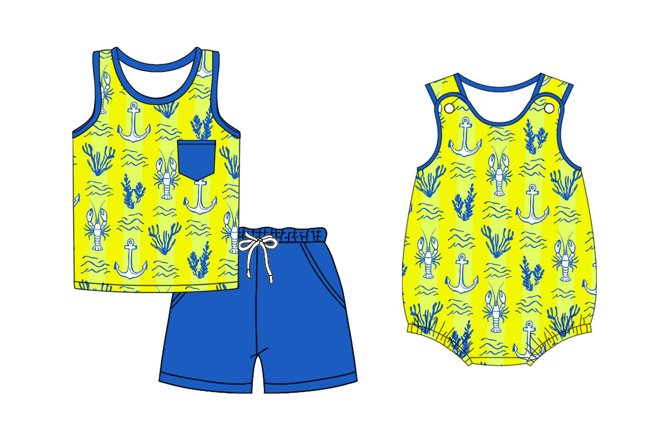 Baby Boy Sleeveless Green Sibling Romper Set ( Moq 5 Each Style ) 2.15