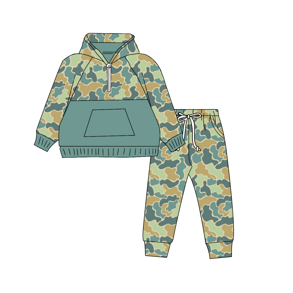 Baby Boy Toddler Camo Hoodie Pocket Shirt Pants Set