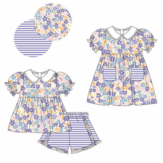 Baby Girl Short Sleeves Flower Sibling Matching Dress Clothes Set ( Moq 5 Each Design )