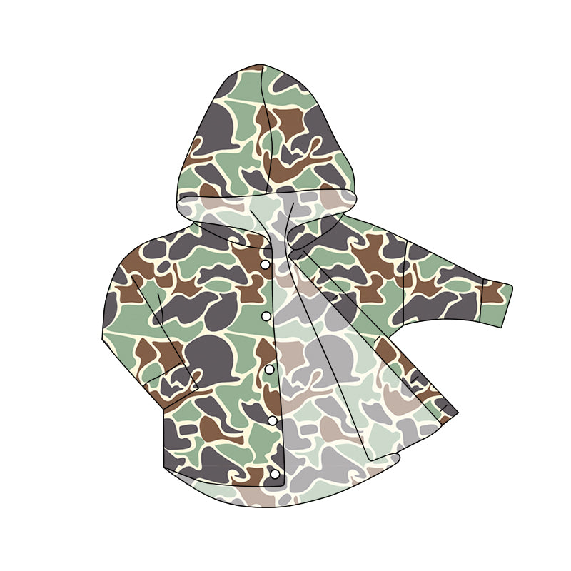 Baby Kids Long Sleeves Camo Hoodie Buttons Green Cardigan Tops