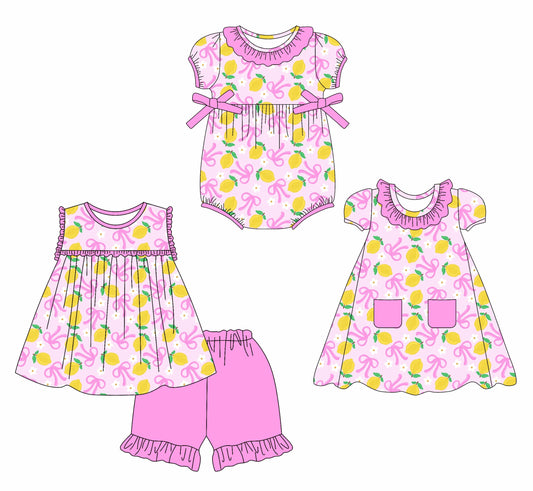 Baby Girl Lemon Bows Flower Sibling Romper Dress Set ( Moq 5 Each Style ) 2.17
